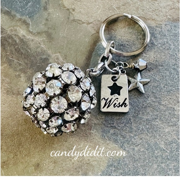 NWT Candy Did It! Handmade Wish Charms & Crystal Bling Ball Keychain - Picture 1 of 2